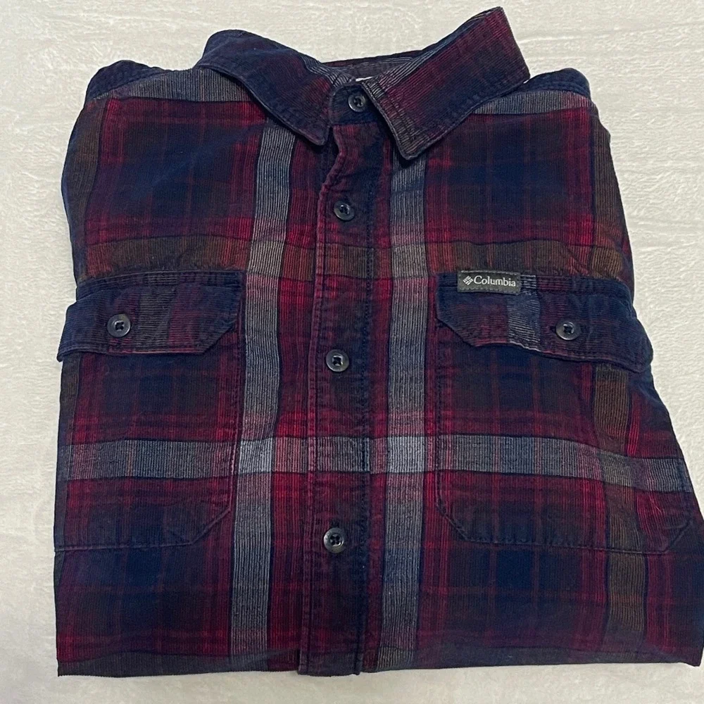 Columbia Men's Plaid Long‎ Sleeve Button Up Shirt M Corduroy Flannel 100% Cotton